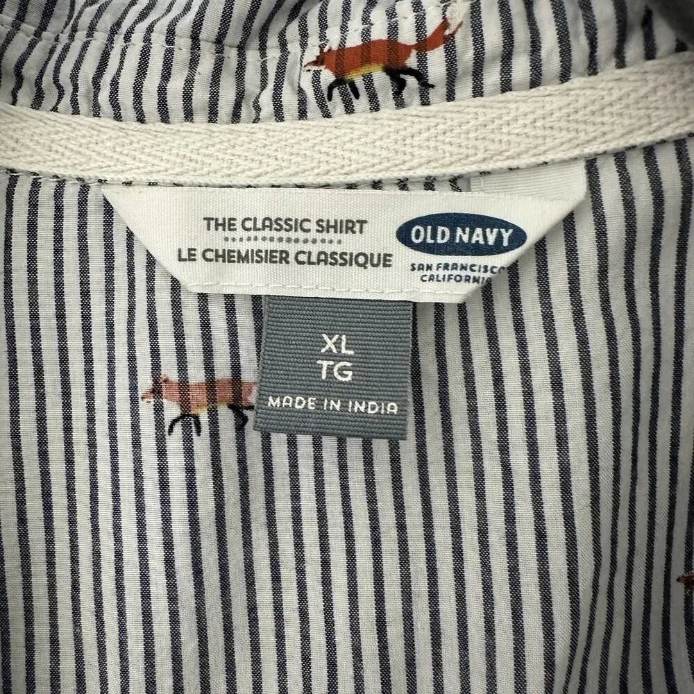 Old Navy The Classic Shirt Womens XL Blue White Striped Fox Print Preppy Top - Picture 10 of 12